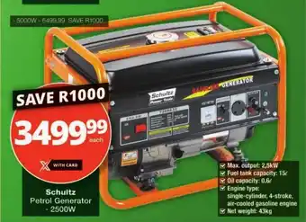 Checkers Schultz Petrol Generator 2500W offer