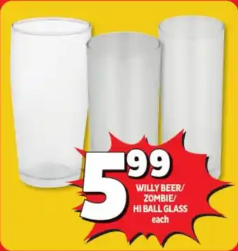Usave WILLY BEER/ ZOMBIE/ HI BALL GLASS each offer