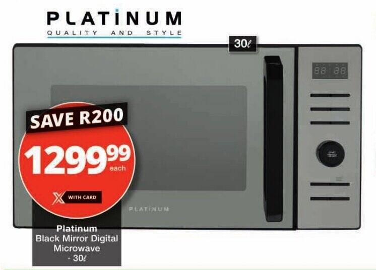 Platinum Black Mirror Digital Microwave 30L offer at Checkers