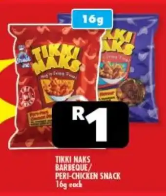 Usave TIKKI NAKS BARBEQUE/ PERI-CHICKEN SNACK 16g each offer