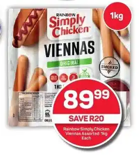 Pick n Pay Hypermarket Rainbow Simply Chicken Viennas Assorted 1kg Each offer