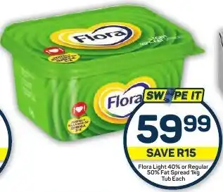 Pick n Pay Hypermarket Flora Light 40% or Regular 50% Fat Spread 1kg Tub Each offer
