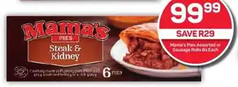 Pick n Pay Hypermarket Mama's Pies Assorted or Sausage Rolls 6s Each offer