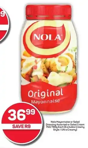 Pick n Pay Hypermarket Nola Mayonnaise or Salad Dressing Assorted or Salad Cream 750/780g Each (Excludes Creamy Style/Ultra Creamy) offer