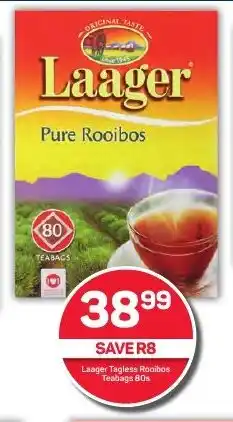 Pick n Pay Hypermarket Laager Tagless Rooibos Teabags 80s offer