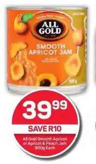 All Gold Smooth Apricot or Apricot & & Peach Jam 900g Each