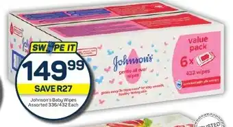 Pick n Pay Hypermarket Johnson's Baby Wipes Assorted 336/432 Each offer