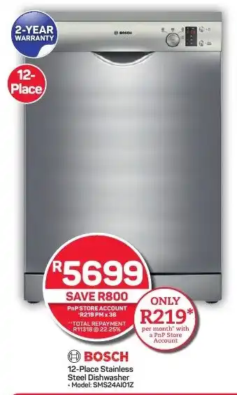Pick n Pay Hypermarket BOSCH 12-Place Stainless Steel Dishwasher offer