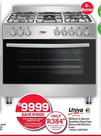 Pick n Pay Hypermarket 900mm 5-Burner Stainless Steel Gas Stove with Electric Oven offer