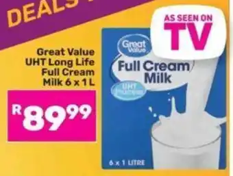 Game Great Value UHT Long Life Full Cream Milk 6 x 1L offer