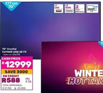 Game SAMSUNG 70" Crystal CU7000 UHD 4K TV offer