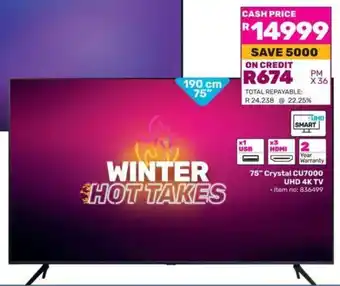 Game SAMSUNG 75" Crystal CU7000 UHD 4K TV offer