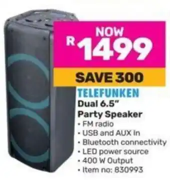 Game TELEFUNKEN Dual 6.5" Party Speaker offer