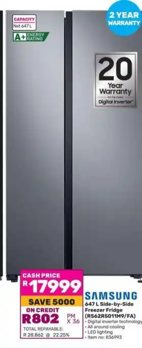 Game SAMSUNG 647 L Side-by-Side Freezer Fridge (RS62R5011M9/FA) offer