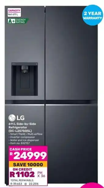 Game LG 611 L Side-by-Side Refrigerator (GC-L257SQSL) offer