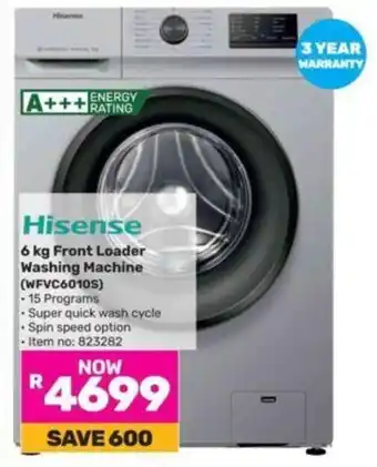 Game Hisense 6 kg Front Loader Washing Machine (WFVC6010S) offer
