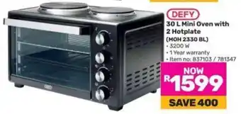 Game DEFY 30 L Mini Oven with 2 Hotplate (MOH 2330 BL) offer