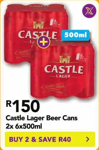 Castle Lager Beer Cans 2x 6x500ml