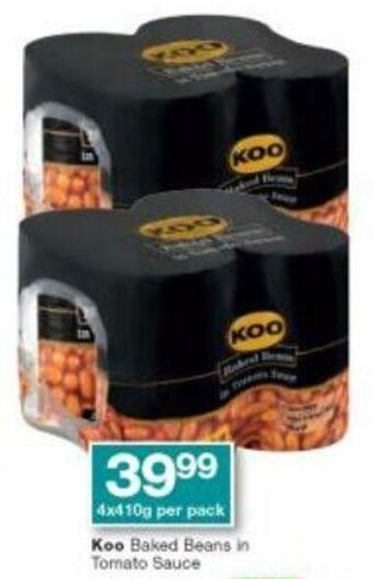 Checkers Koo Baked Beans in Tomato Sauce 4x410g offer