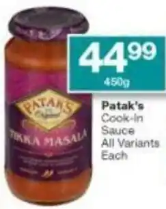 Checkers Patak's Cook in Sauce All Variants 450g offer