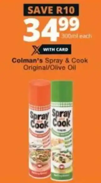 Checkers Colman's Spray & Cook Original/Olive Oil 300ml offer