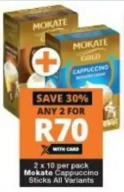 Checkers Mokate Cappuccino Sticks All Variants 2x10 per pack offer