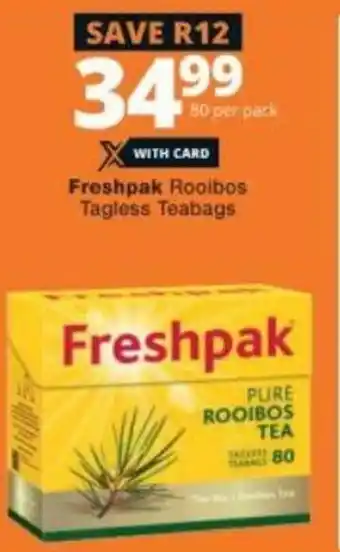 Checkers Freshpak Rooibos Tagless Teabags 80's offer