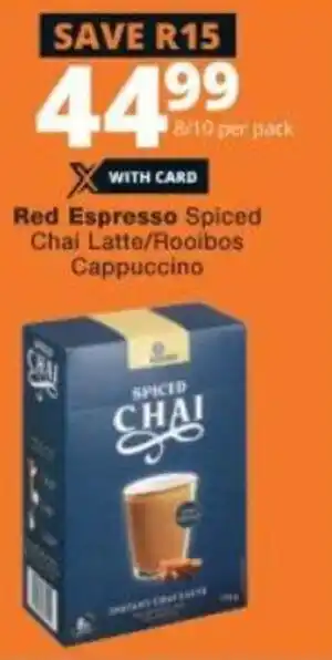 Checkers Red Espresso Spiced Chai Latte/Rooibos Cappuccino 8/10 per pack offer