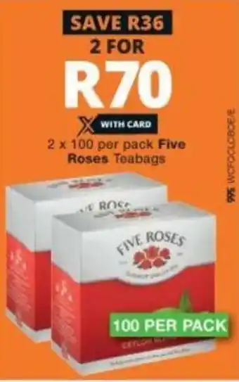 Checkers Five Roses Teabags 2x100 per pack offer