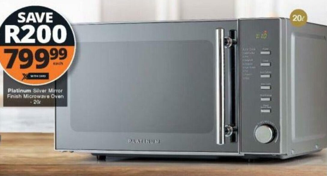 Platinum Silver Mirror Finish Microwave Oven 20L offer at Checkers