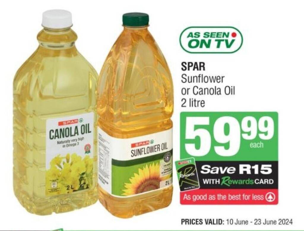 SPAR Sunflower or Canola Oil 2 litre offer at Spar