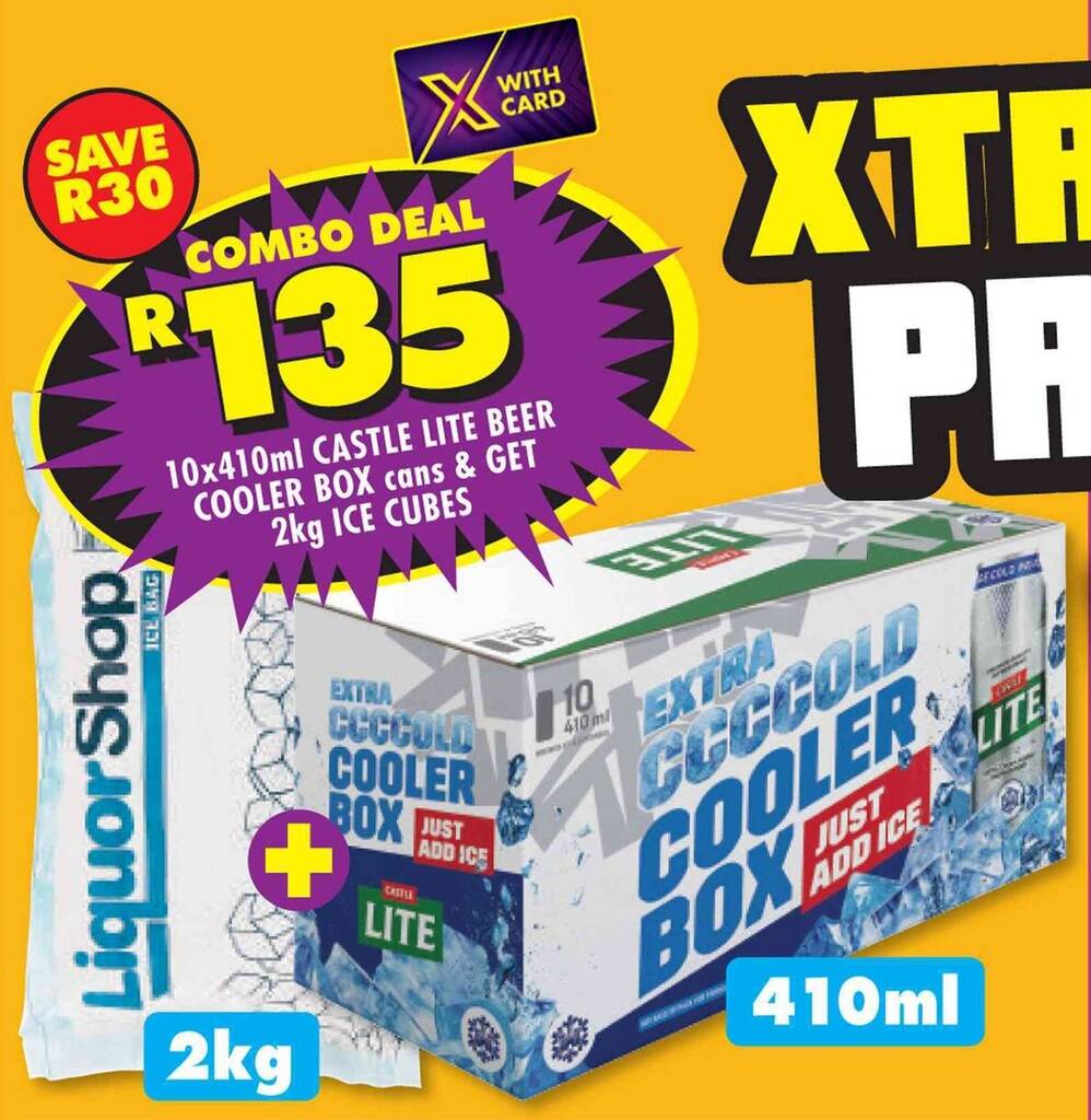 10x410ml CASTLE LITE BEER COOLER BOX cans & GET 2kg ICE CUBES offer at ...