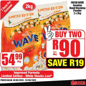 Boxer Superstores FRESH WAVE Jasmine Hand Washing Powder 2 x 2kg offer