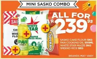 Goal Supermarket SASKO CAKE FLOUR 5KG, PAN COOKING OIL 500ML, WHITE STAR MAIZE 5KG, SPEKKO RICE 5KG offer