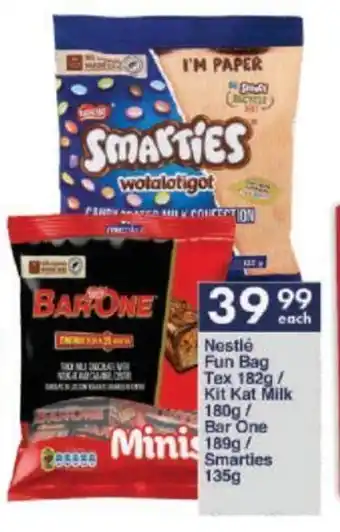 President Hyper Nestlé Fun Bag Tex 182g/ Kit Kat Milk 180g/ Bar One Smarties 135g offer