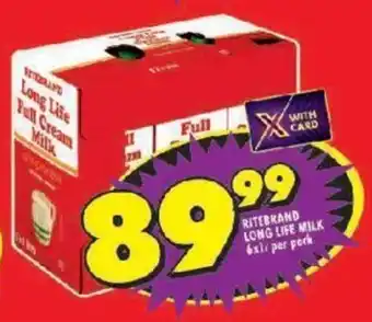 Shoprite RITEBRAND LONG LIFE MILK 6x1L per pack offer