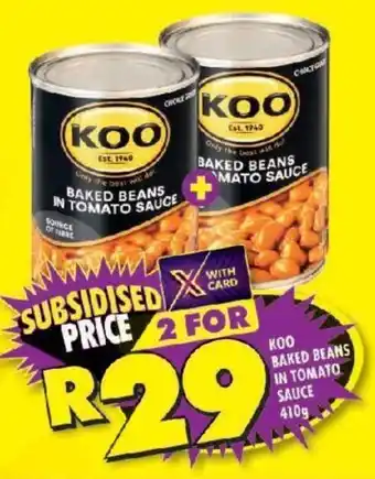 Shoprite KOO BAKED BEANS IN TOMATO SAUCE 410g offer