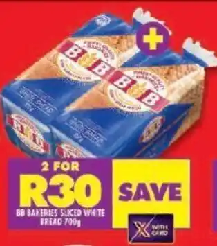 Shoprite BB BAKERIES SLICED WHITE BREAD 700g offer