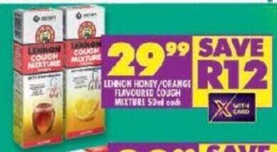 LENNON HONEY/ORANGE FLAVOURED COUGH MIXTURE 50ml each offer at Shoprite