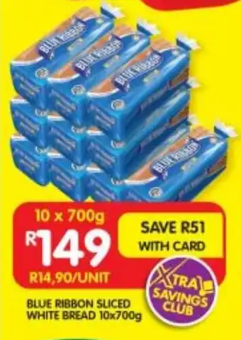 Shoprite BLUE RIBBON SLICED WHITE BREAD 10x700g offer