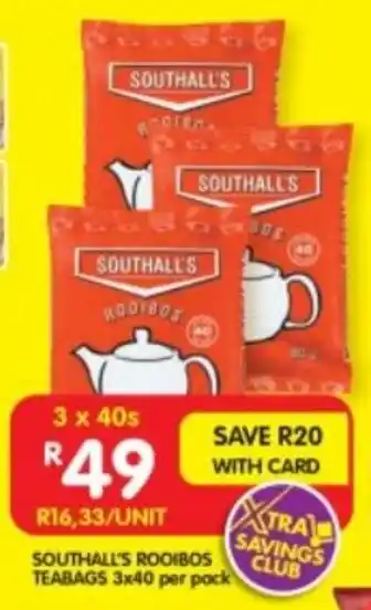 Shoprite SOUTHALL'S ROOIBOS TEABAGS 3x40 per pack offer