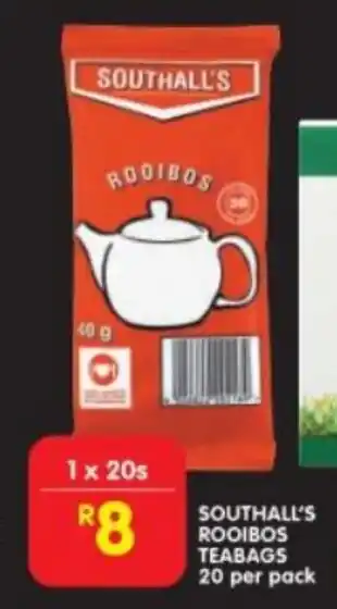 Shoprite SOUTHALL'S ROOIBOS TEABAGS 20 per pack offer