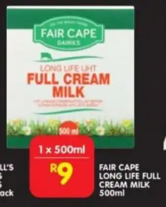 Shoprite FAIR CAPE LONG LIFE FULL CREAM MILK 500ml offer