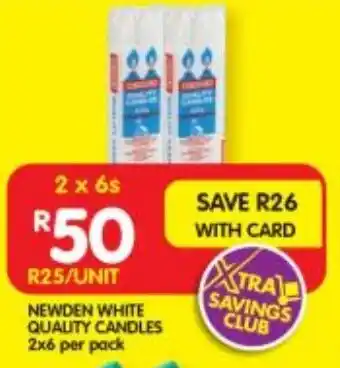 Shoprite NEWDEN WHITE QUALITY CANDLES 2x6 per pack offer