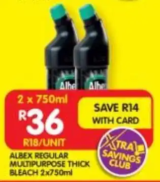 Shoprite ALBEX REGULAR MULTIPURPOSE THICK BLEACH 2x750ml offer