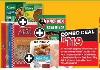 OK Grocer Mr. Pasta Spaghetti or Macaroni + Knorr Instant or Tasty Instant Packet Soup, Knorrox Soya Mince offer