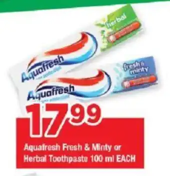 Aquafresh Fresh & Minty or Herbal Toothpaste 100 ml EACH
