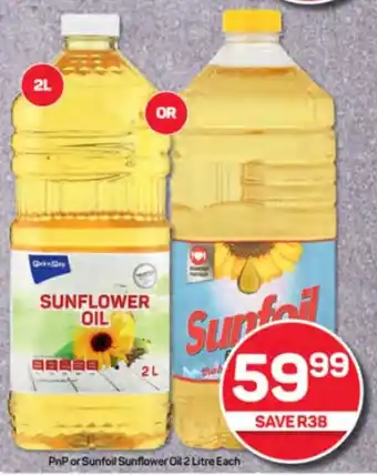 Pick n Pay Hypermarket PnP or Sunfoil Sunflower Oil 2 Litre Each offer