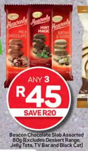 Pick n Pay Hypermarket Beacon Chocolate Slab Assorted 80g (Excludes Dessert Range, Jelly Tots, TV Bar and Black Cat) offer