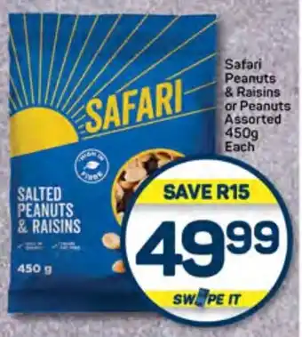 Pick n Pay Hypermarket Safari Peanuts & Raisins or Peanuts Assorted 450g Each offer